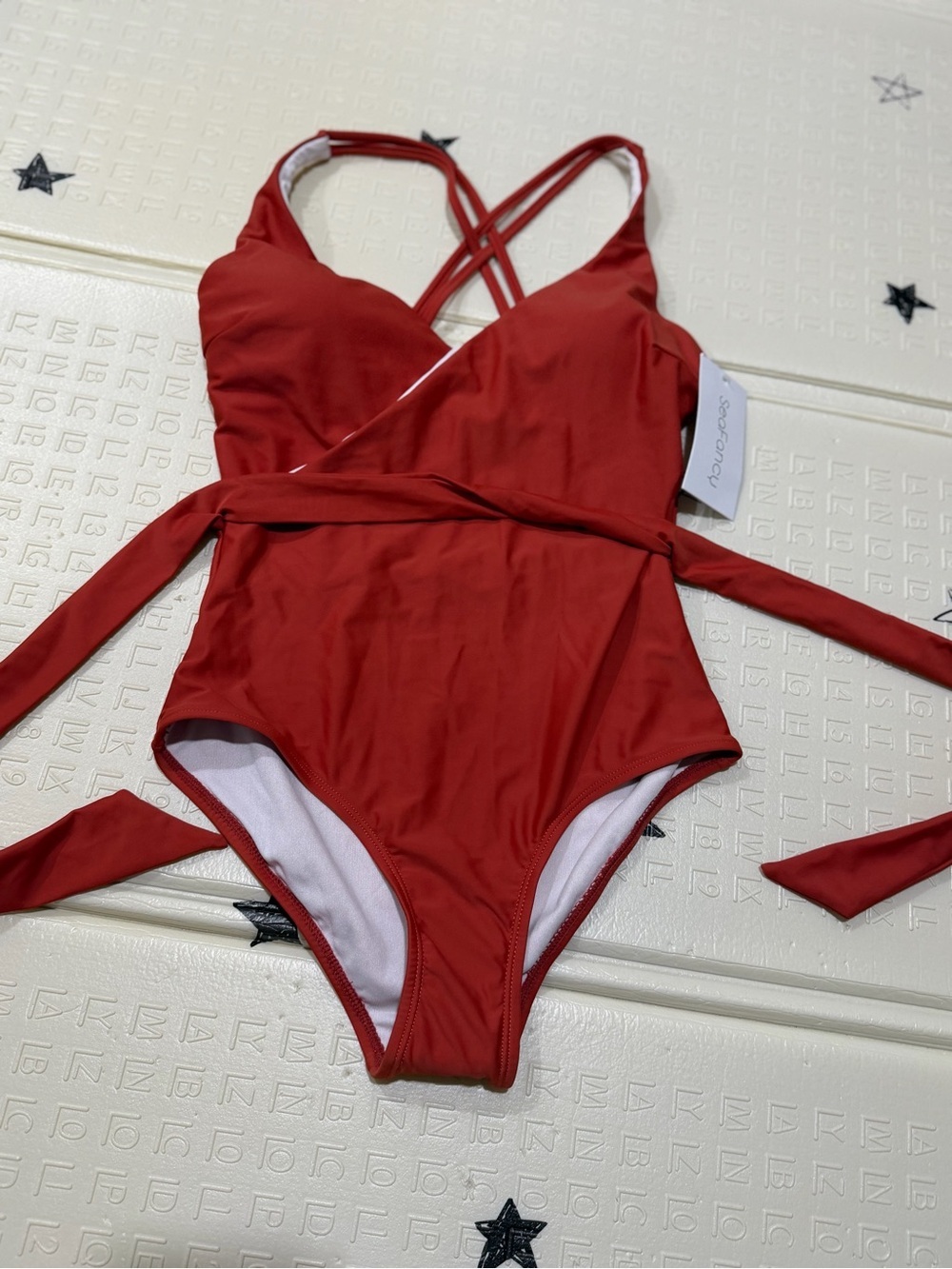 Red One-Piece Swimsuit with Crisscross Back